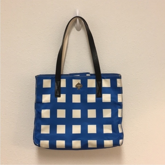 Kate Spade Purse Berry Street Elise Tote Bag Blue White Shoulder Gingham Nylon - Picture 2 of 12